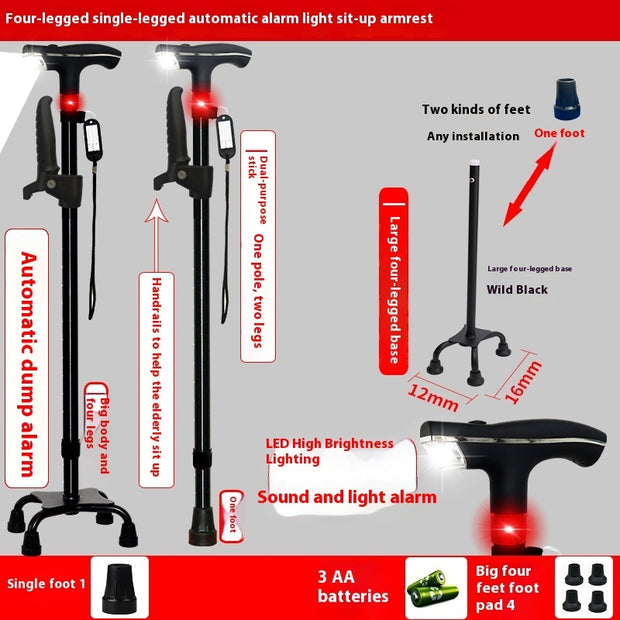 Smart LED Walking Cane – Non-Slip, Adjustable & SOS Alarm